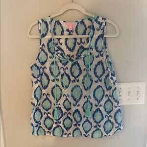 Blue and Green Patterned Sleeveless Top